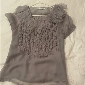 Sol Angeles Sheer Gray Ruffled Blouse
